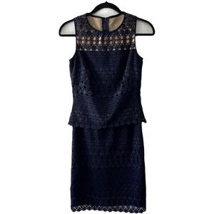 EUC Lauren Ralph Lauren 0 Classic Navy Blue‎ Lace Peplum Sheath Dress Sleeveless